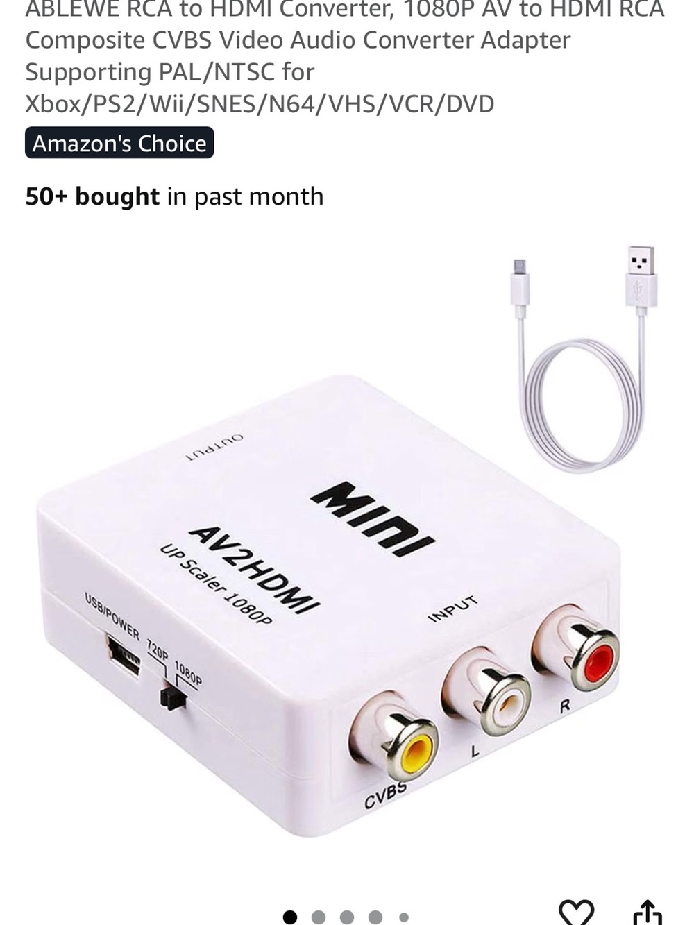 Mini AV2HDMI Composite to HDMI Converter - White